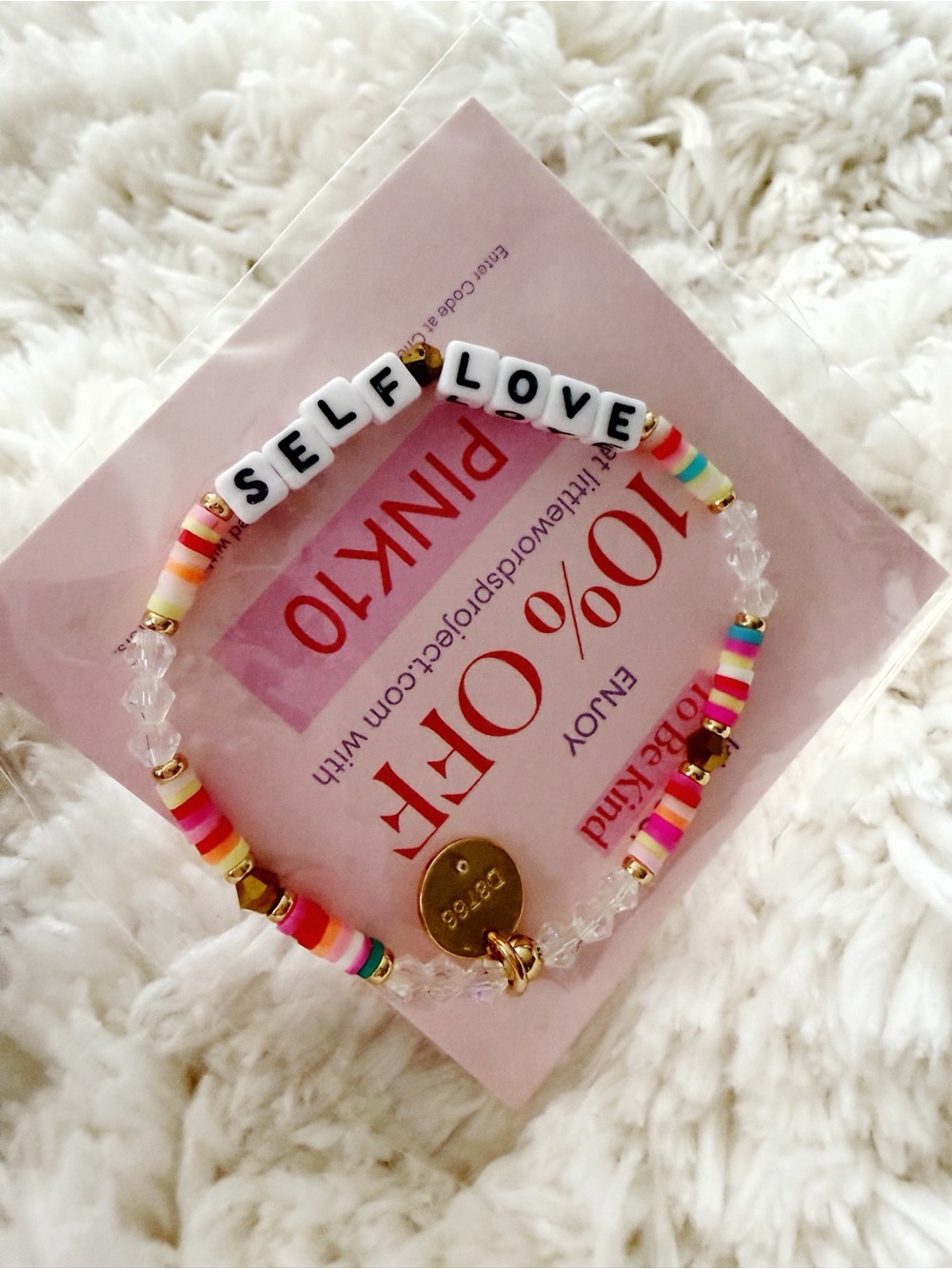 Little Words Project SELF LOVE Beaded Bracelet - Pink, White, Gold, Multicolor
